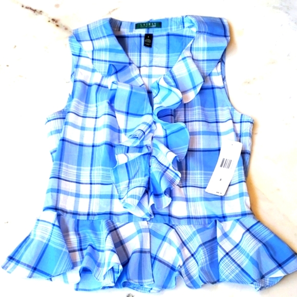 NWT Ralph Lauren lite blue plaid peplum blouse 8 - Picture 4 of 11